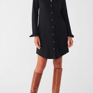 Faherty Legend Sweater Shirt Dress Heathered Black Button-Front Long-Sleeve S